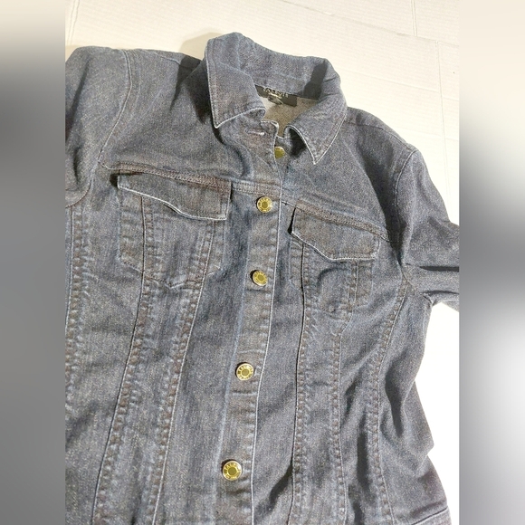 Talbots Denim Jacket w/ French Cuff Sleeves. Dark Blue Denim. Size 10 - Picture 3 of 10